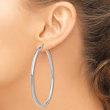 10k White Gold Hoop Earrings, Large Classic Round Shape, Minimalist Polished Tube Design