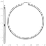 10k White Gold Hoop Earrings, Large Classic Round Shape, Minimalist Polished Tube Design