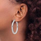 10k White Gold Hoop Earrings, Polished Medium Round Tube with Latch Back Closure