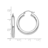 10k White Gold Hoop Earrings, Medium Polished Round Hoops with Latch Back Closure for Women