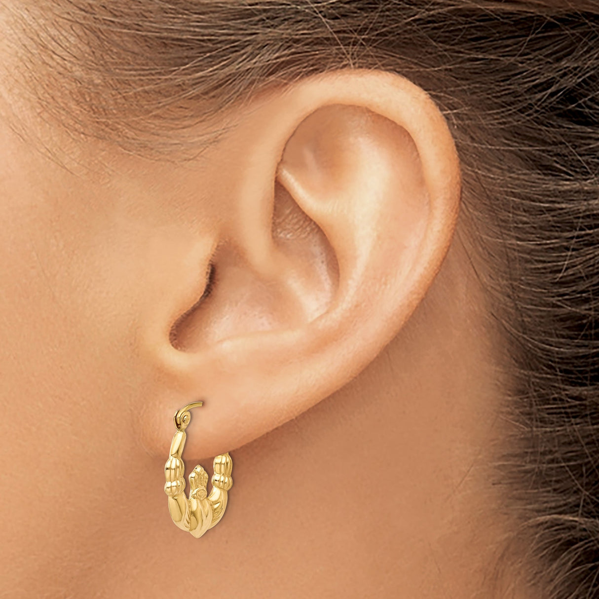 10k Yellow Gold Claddagh Hoop Earrings with Heart, Crown, and Hands Symbol