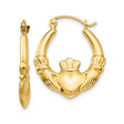 10k Yellow Gold Claddagh Hoop Earrings with Crowned Heart and Hands Celtic Design