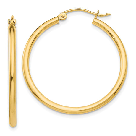 10k Yellow Gold Hoop Earrings, Medium Size Lightweight Classic Hoops with Latch Back Closure