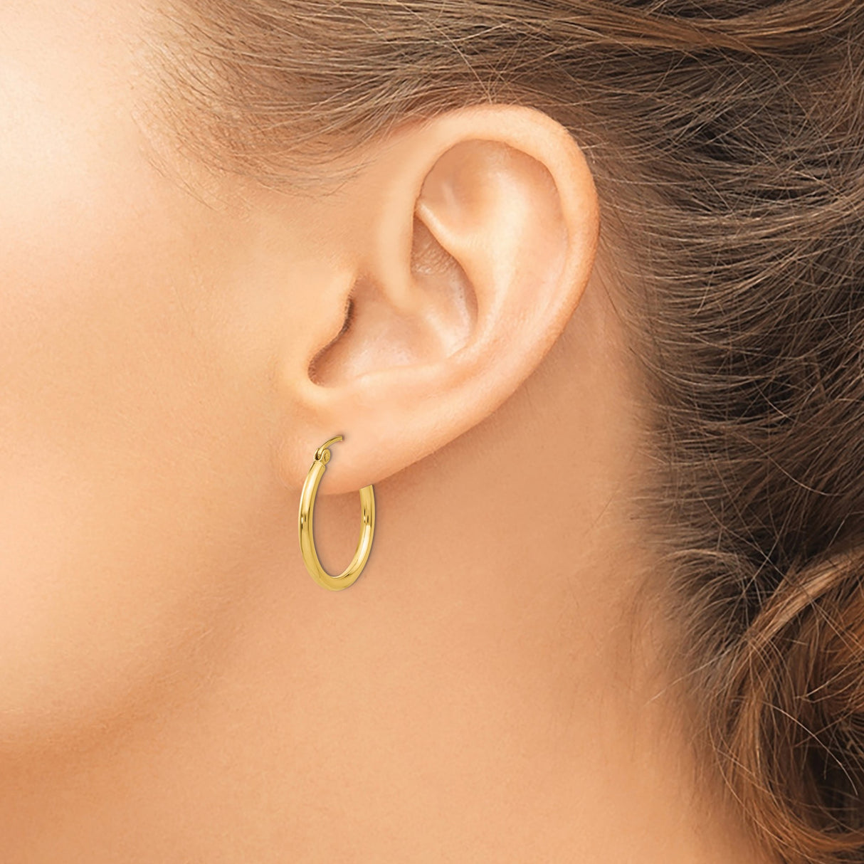 10k Yellow Gold Hoop Earrings, Classic Round High-Polish Lightweight Design for Women