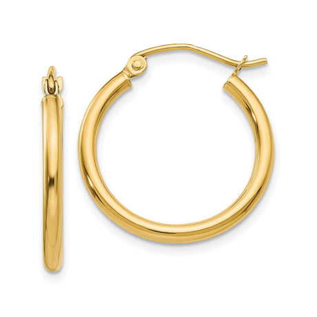 10k Yellow Gold Hoop Earrings, Classic Round High-Polish Lightweight Design for Women