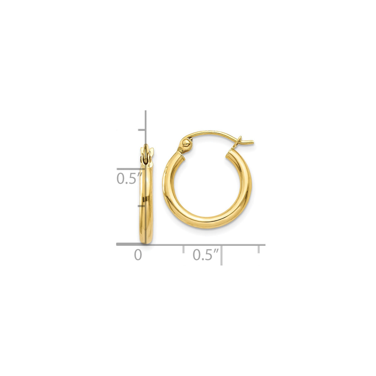 10k Yellow Gold Hoop Earrings, Lightweight Tube Design, Polished Finish, Minimalist Style