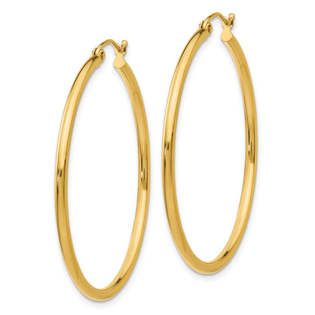 10k Yellow Gold Hoop Earrings, Lightweight Polished Round Hoops, Classic Minimalist Design