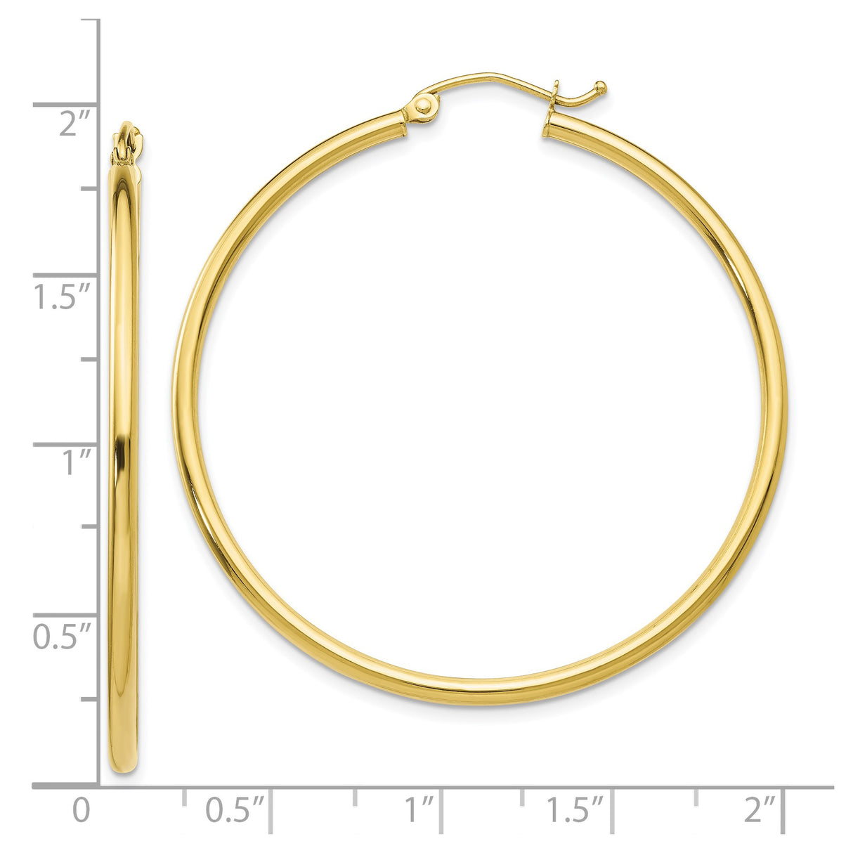 10k Yellow Gold Hoop Earrings, Classic Polished Round Style with Latch-Back Closure