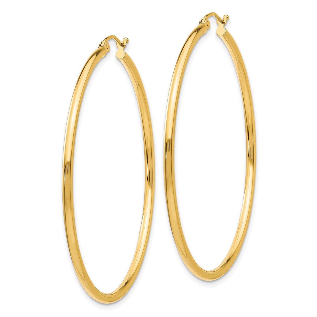 10k Yellow Gold Hoop Earrings, Lightweight Polished Tube Hoops with Sleek Round Design