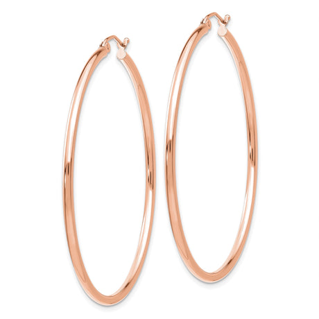 10k Rose Gold Hoop Earrings, Lightweight Polished Round Tube Design, Minimalist Style for Women