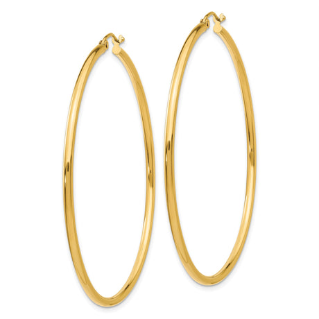 10k Yellow Gold Hoop Earrings, Lightweight Polished Round Tube Design with Secure Latch Closure