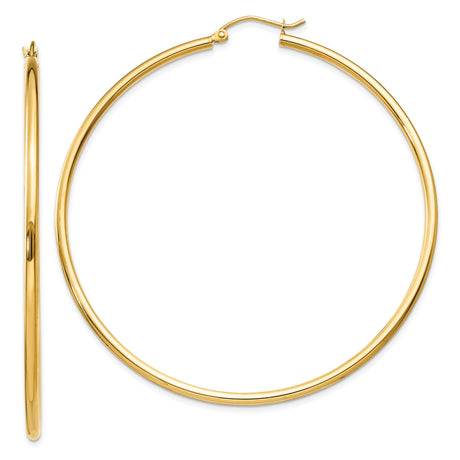 10k Yellow Gold Hoop Earrings, Large Lightweight Tubular Design, High Polish Finish