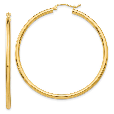10k Yellow Gold Hoop Earrings, Lightweight Round Tube with Polished Finish for Women