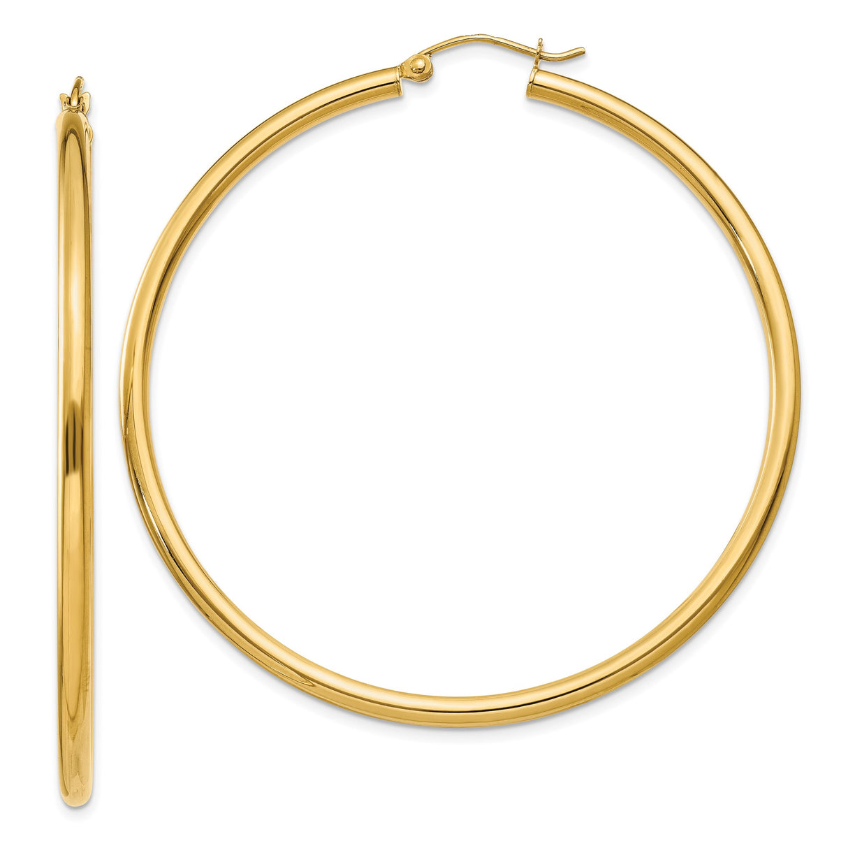 10k Yellow Gold Hoop Earrings, Classic Round Tube Design with High Polish Finish, Lightweight Style