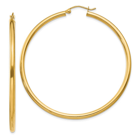 10k Yellow Gold Hoop Earrings, Classic Round Tube Design with High Polish Finish, Lightweight Style