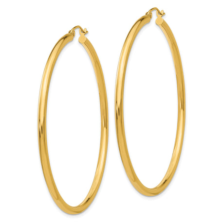 10k Yellow Gold Hoop Earrings, Lightweight Large Round Tube Style, High-Polish Minimalist Design