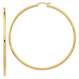 10k Yellow Gold Hoop Earrings, Large Lightweight Round Tube with Polished Finish for Women