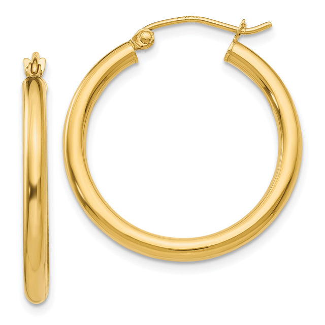 10k Yellow Gold Hoop Earrings, Lightweight Polished Tube Hoops with Latch-Back Closure