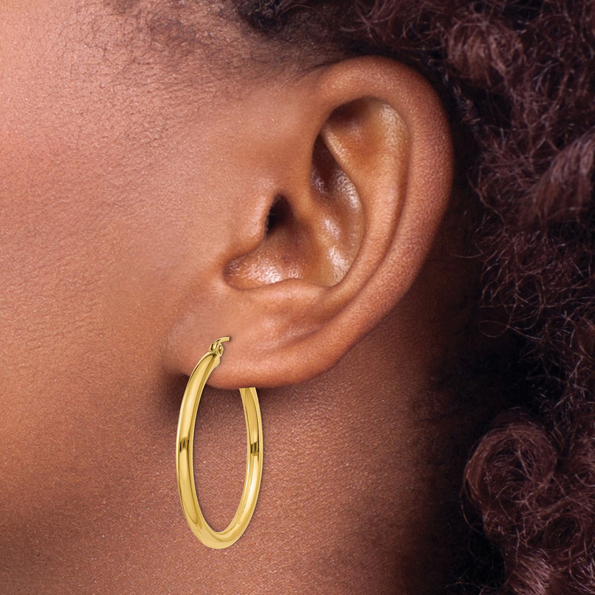 10k Yellow Gold Hoop Earrings, Classic Polished Round Design for Women