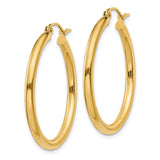 10k Yellow Gold Hoop Earrings, Lightweight Polished Round Tube with Snap Back Closure