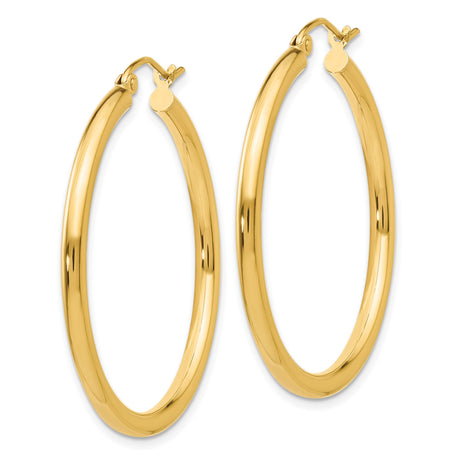 10k Yellow Gold Hoop Earrings, Lightweight Tube Style, Classic Polished Round Design