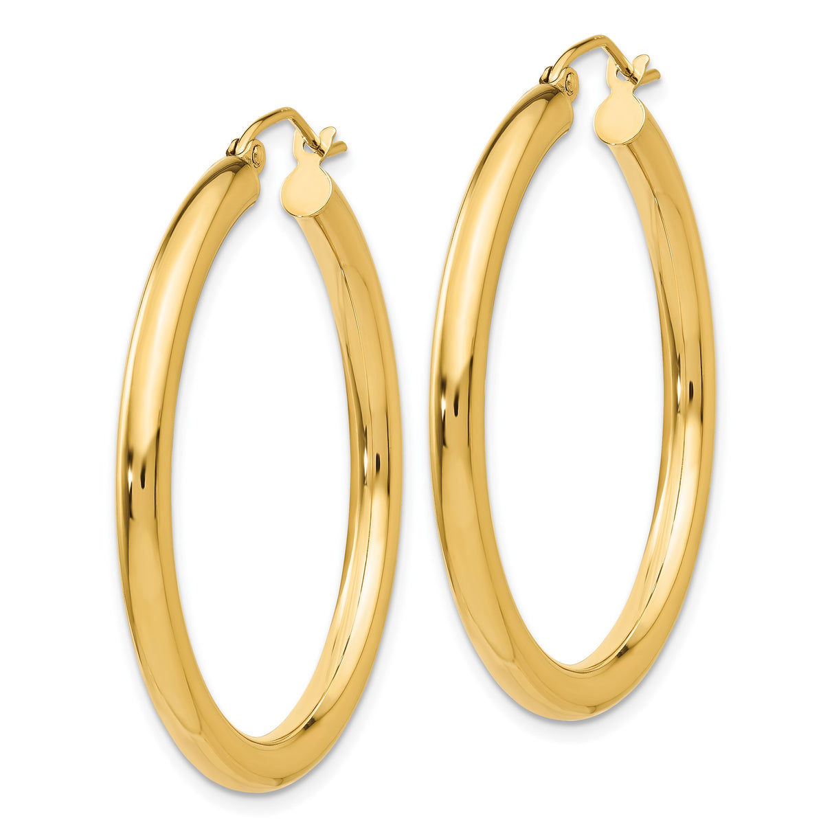 10k Yellow Gold Hoop Earrings, Medium Size Polished Finish, Lightweight Round Design for Women
