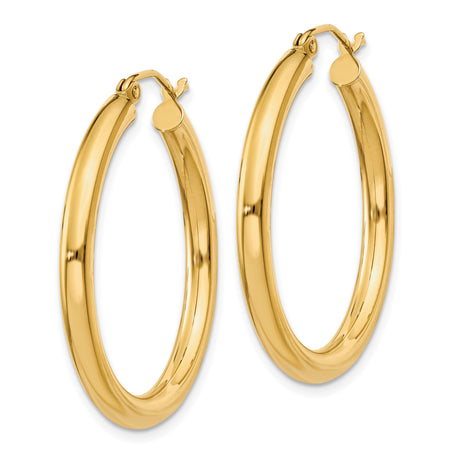 10k Yellow Gold Hoop Earrings, Classic Round Tube with Hinged Clasp, Medium Lightweight Design