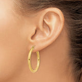 10k Yellow Gold Hoop Earrings, Lightweight Polished Tube Design, Classic Minimalist Style