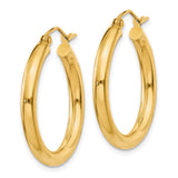 10k Yellow Gold Hoop Earrings, Medium Lightweight Polished Round Design for Women