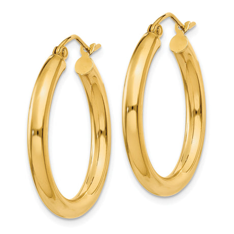 10k Yellow Gold Hoop Earrings, Medium Round Tube with High Polish Finish, Lightweight Latch Back