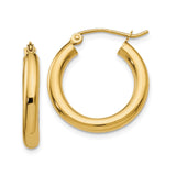 10k Yellow Gold Hoop Earrings, Polished Finish with Hinged Snap Closure, Lightweight Medium Size
