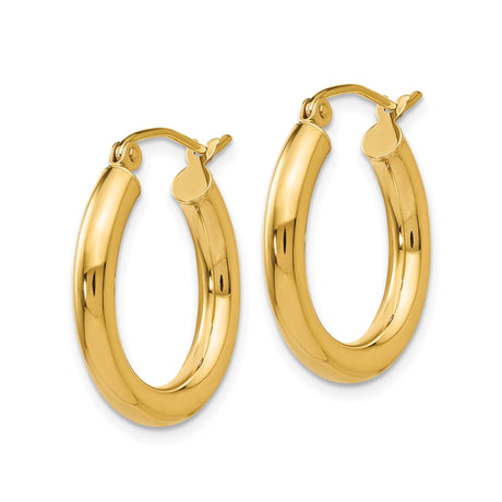 10k Yellow Gold Hoop Earrings, Lightweight Round Tube Style, Polished Finish, Medium Size