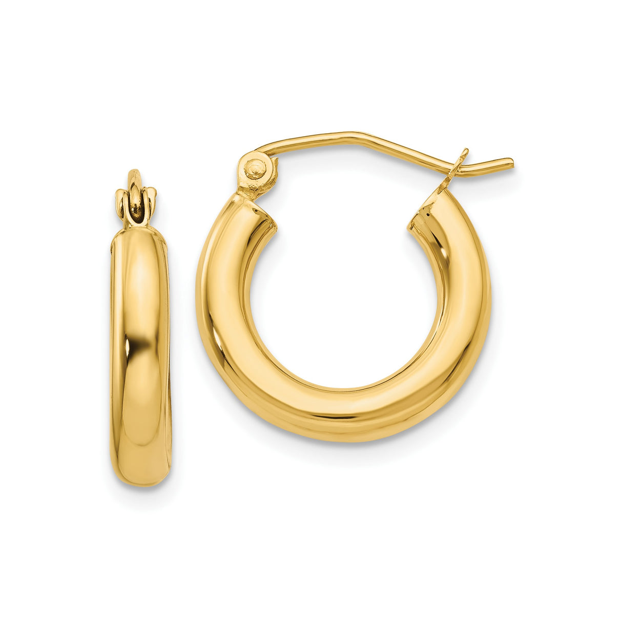 10k Yellow Gold Hoop Earrings, Classic Round Smooth High Polish Tube Style for Women