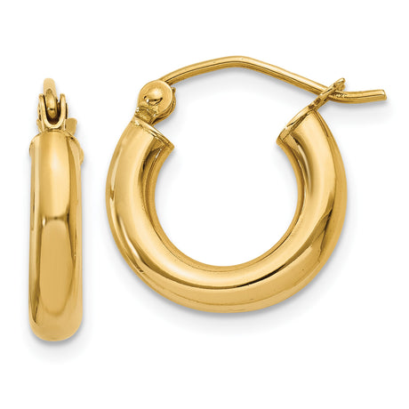 10k Yellow Gold Hoop Earrings, Classic Round Polished Finish, Lightweight Everyday Style