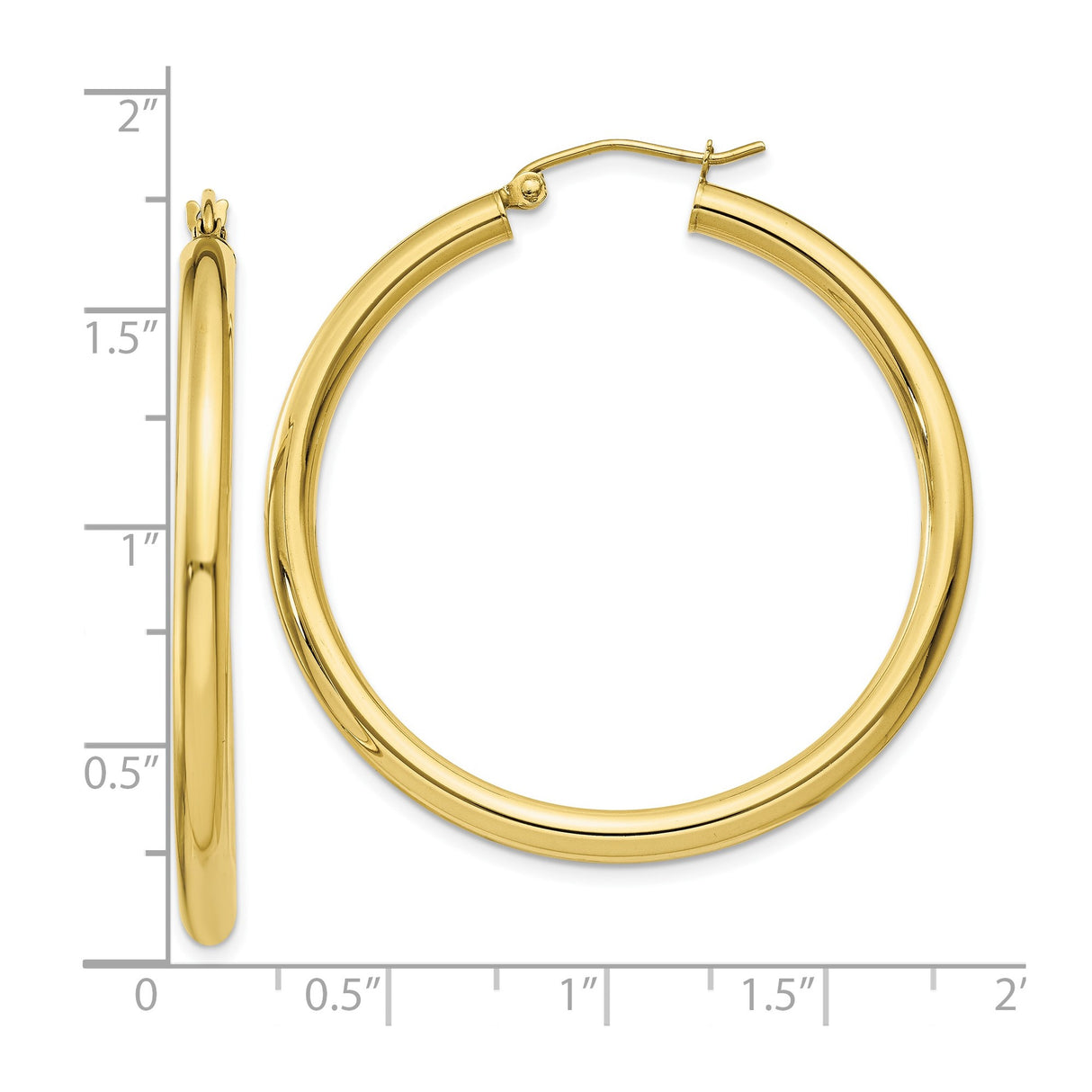 10k Yellow Gold Hoop Earrings, Classic Polished Round Design, Lightweight Medium Size for Women