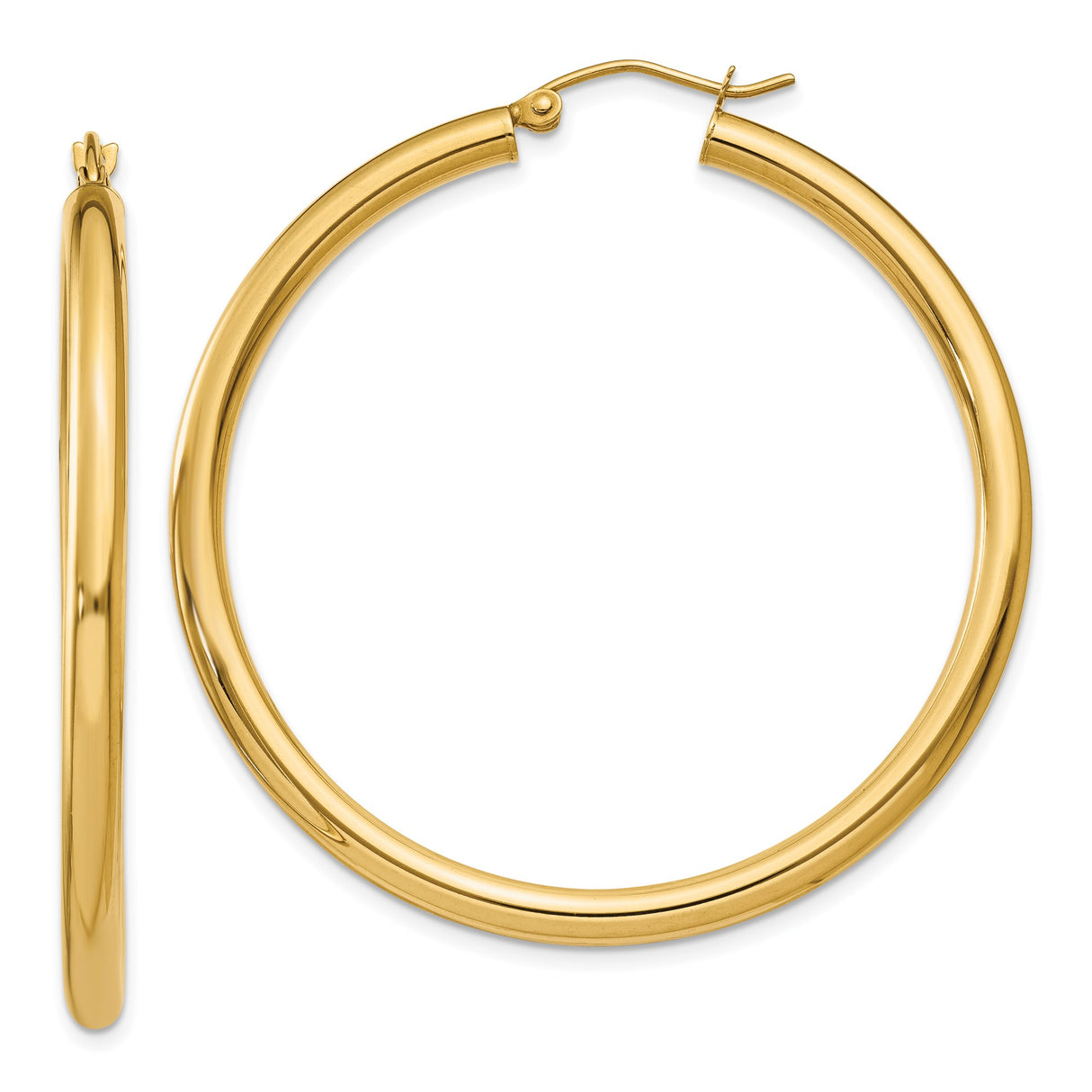 10k Yellow Gold Hoop Earrings, Classic Round Polished Minimalist Design for Women