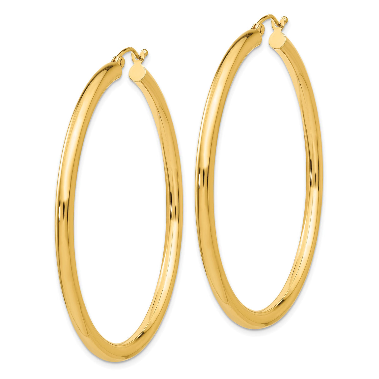 10k Yellow Gold Hoop Earrings, Polished Smooth Round Tubes, Lightweight Medium to Large Size