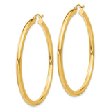 10k Yellow Gold Hoop Earrings, Polished Smooth Round Tubes, Lightweight Medium to Large Size