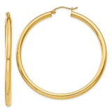 10k Yellow Gold Hoop Earrings, Polished Smooth Round Tubes, Lightweight Medium to Large Size