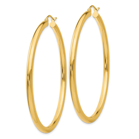 10k Yellow Gold Hoop Earrings, Classic Round Polished Design with Latch Back Closure