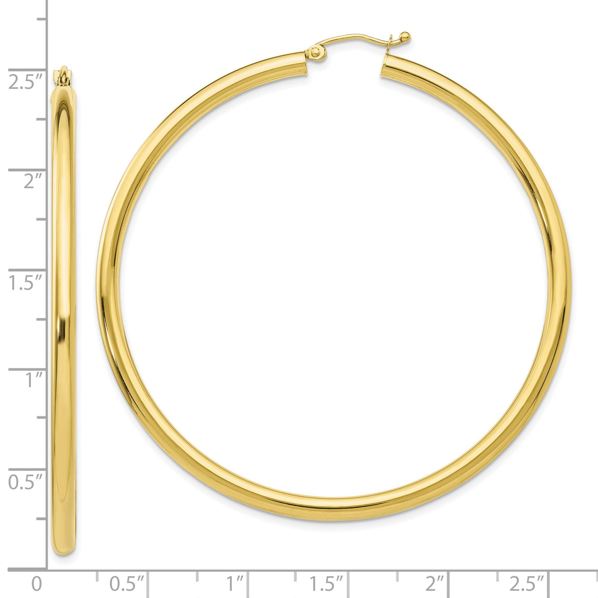 10k Yellow Gold Hoop Earrings, Classic Large Round Design with High-Polish Finish