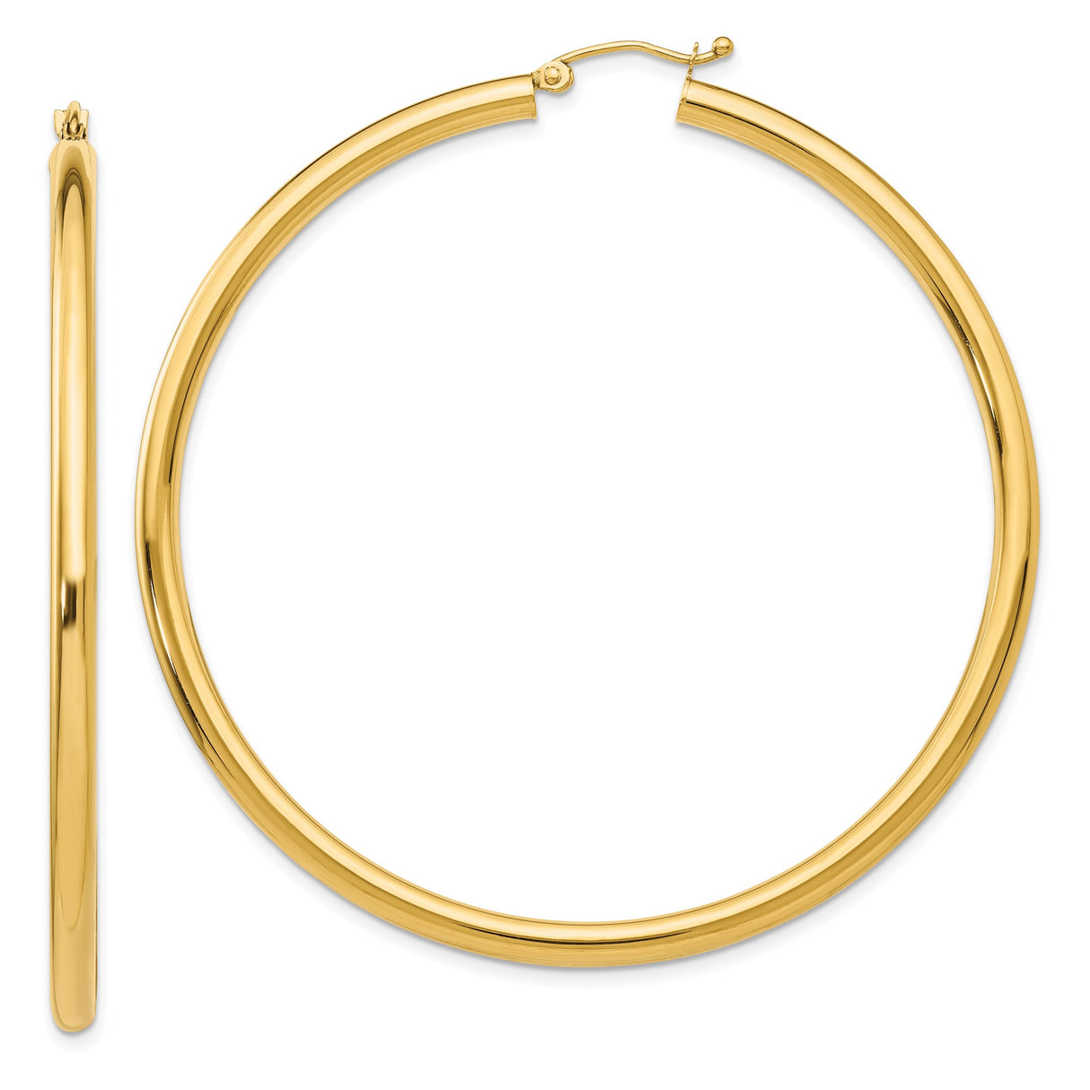 10k Yellow Gold Hoop Earrings, Classic Large Round Design with High-Polish Finish