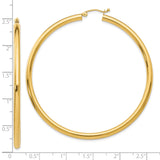 10k Yellow Gold Hoop Earrings, Large Smooth Tube Style with Latch Back Closure for Women