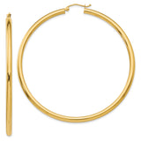 10k Yellow Gold Hoop Earrings, Large Round High Polish Latch-Back Hoops for Women