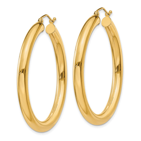 10k Yellow Gold Hoop Earrings, Lightweight Polished Tube Hoops with Latch Back Closure