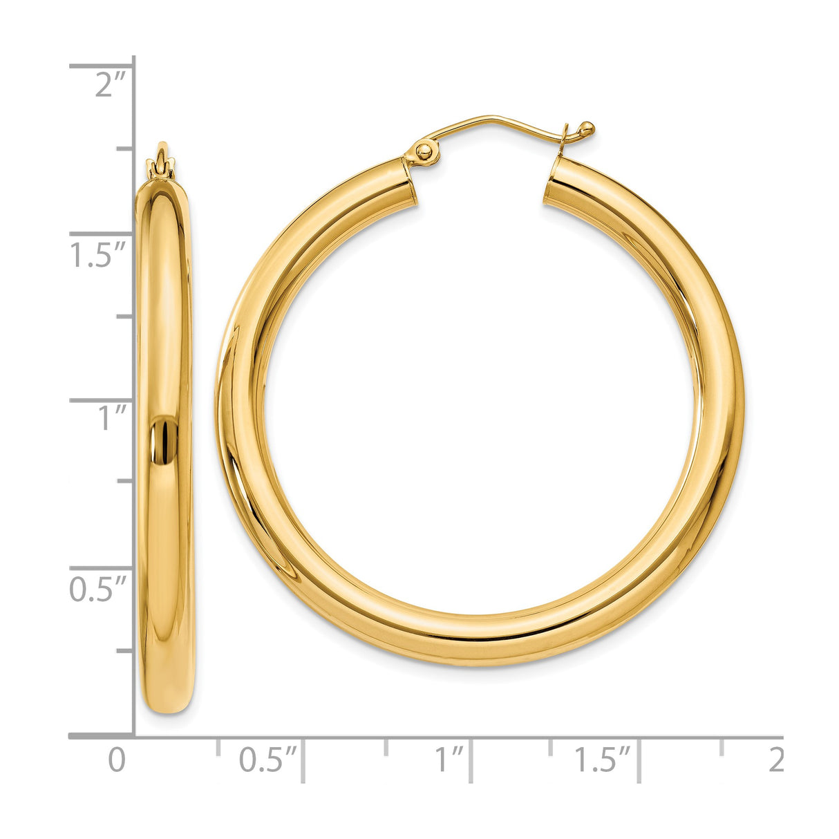 10k Yellow Gold Hoop Earrings, Lightweight Polished Tube Hoops with Latch Back Closure