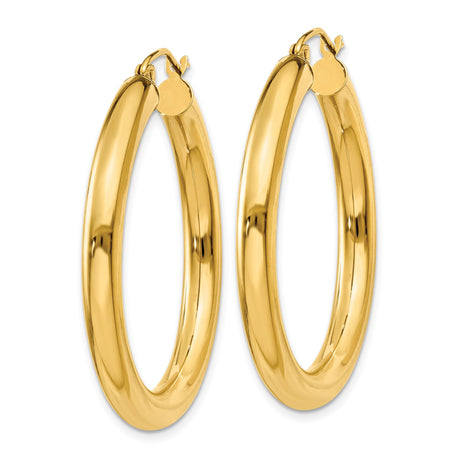 10k Yellow Gold Hoop Earrings, Lightweight Polished Round Tube, Classic Minimalist Style