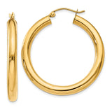 10k Yellow Gold Hoop Earrings, Lightweight Polished Round Tube, Classic Minimalist Style