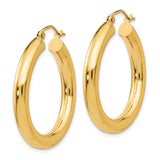 10k Yellow Gold Hoop Earrings, Medium Round Tube, Polished Finish, Lightweight Classic Style