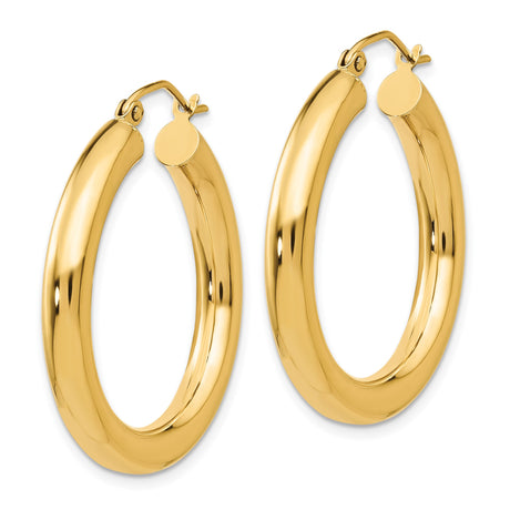 10k Yellow Gold Hoop Earrings, Medium Round Tube, Polished Finish, Lightweight Classic Style